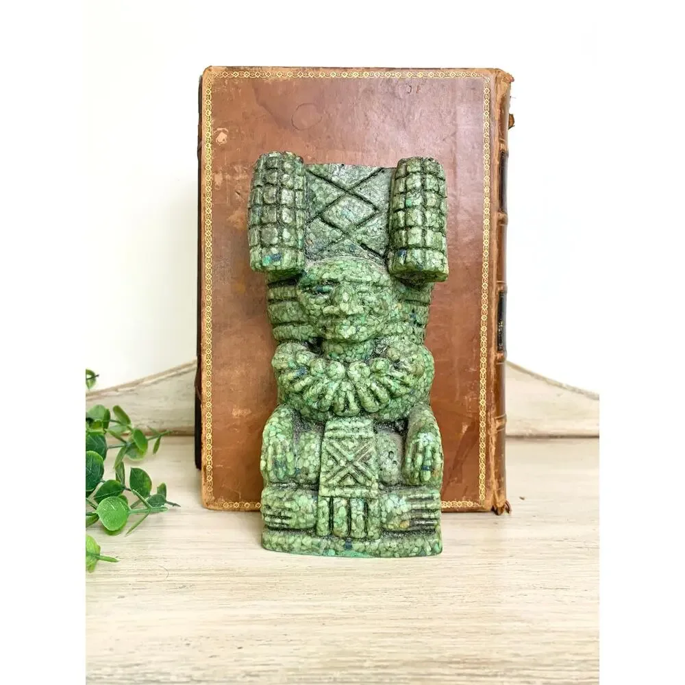 Vintage Mexican Crushed Malachite Aztec Style Figural Bookends Southwestern